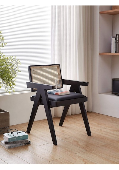 Luna Pergel Hazeranlı Model Hasırlı Natural Ahşap Sandalye Siyah - Siyah