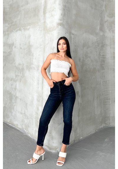 HLT Jeans Blue Black Kadın Likralı Boyfriend Jean Yüksek Bel Esnek Kot Pantolon Mabel-2021 Blue Black