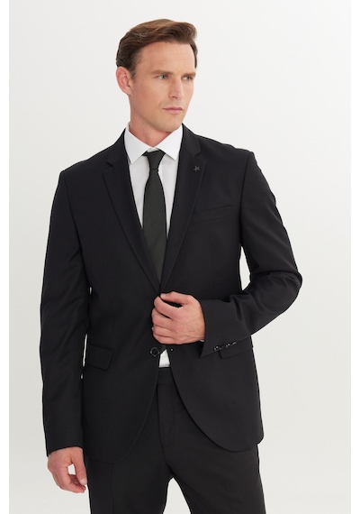 Altınyıldız Classıcs Erkek Sıyah Slim Fit Dar Kesim Mono Yaka Armürlü Esnek Takım Elbise Siyah
