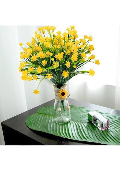 6lı Set Yapay Çiçek Sazlı Lotus Sarı Renk 7 Dal Plastik 30cm