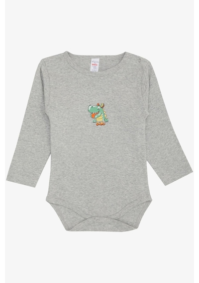 Breeze Erkek Bebek Çıtçıtlı Zıbın Body Mutlu Dinozor Baskılı 9 Ay-3 Yaş, Gri Melanj Gri Melanj