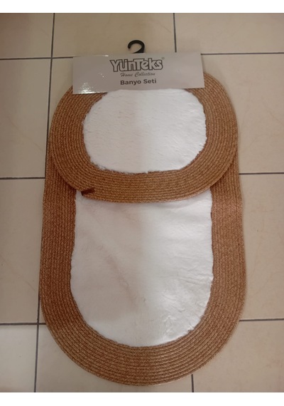 Rabbit Soft Hasır Dekoratif Klozet Takımı / Banyo Paspası / Modern / Şık /lüx / Banyo Halısı Hasır - Krem