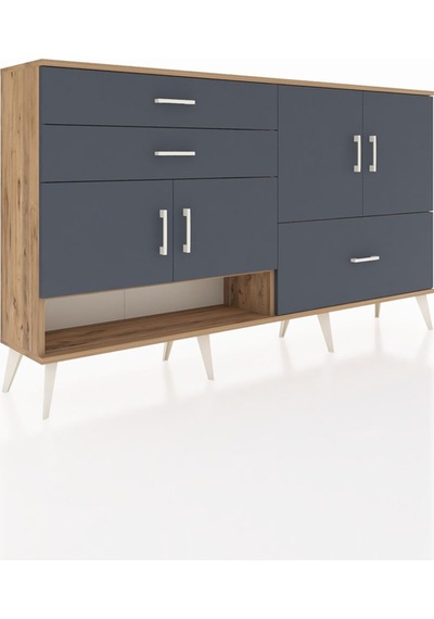Arges Konsol 3 Raflı 3 Çekmeceli 4 Kapaklı 176x30x99 Çam-antrasit Çam-antrasit