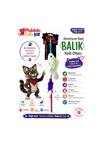Matatabi Cats Balık Alüminyum Saplı Kedi Oltası Matatabi,çıngırak Ve Özel Hışırtı İçerir.özel Kumaş