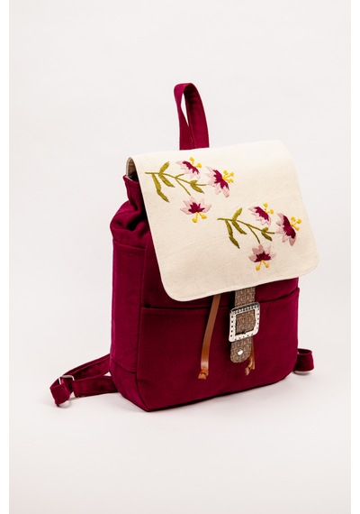 Fabric Craft Bag Sırt Çantası Nakış İşlemeli Kanvas 36x36 Cm Turuncu