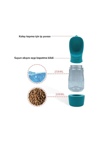Taşınabilir Mama Hazneli Evcil Hayvan Suluğu Seyahat Kabı Kilitlenebilen Su Sızdırmaz 380ml Bx40