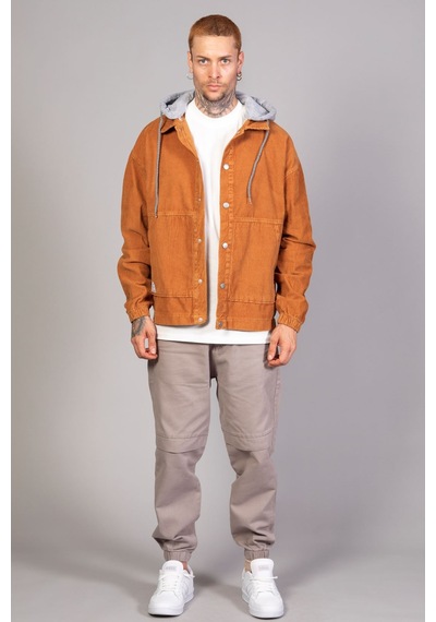 Little Cup Erkek Camel Çıkarılabilir Kapüşonlu Oversize Pamuklu Kadife Ceket