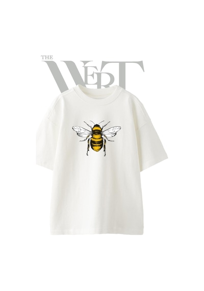 Thewert Bumblebee Tasarım Baskılı Ünisex Beyaz Oversize T-shirt