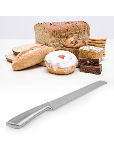 Ekmek Bıçağı, 1 Adet Uzun Paslanmaz Çelik Tırtıklı Ekmek Bıçağı 34 Cm Gri