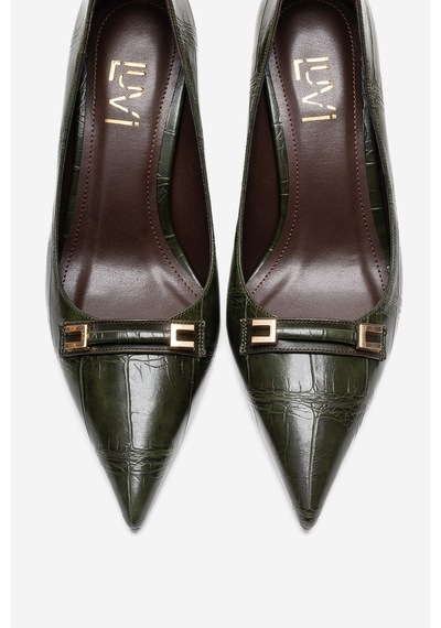 Luvishoes Poesy Yeşil Baskı Tokalı Kadın Topuklu Ayakkabı Yeşil