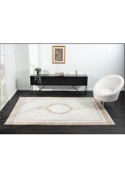 Çam Halı Crown Fl001s Krem Gold Klasik Desen Salon Halısı