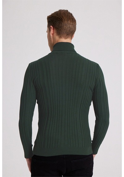 D's Damat Ds Damat Slim Fit Haki Fitilli Pamuk Karışımlı Boğazlı Triko Kazak 5HF06ORT63100 Haki