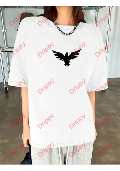 Flood Of Style Unisex Kartal Baskılı Tshirt Beyaz