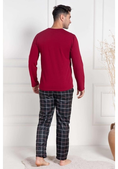 Mecit Pijama Mecit 3050 Erkek Bordo Ekoseli Büyük Beden Pijama Takımı Bordo