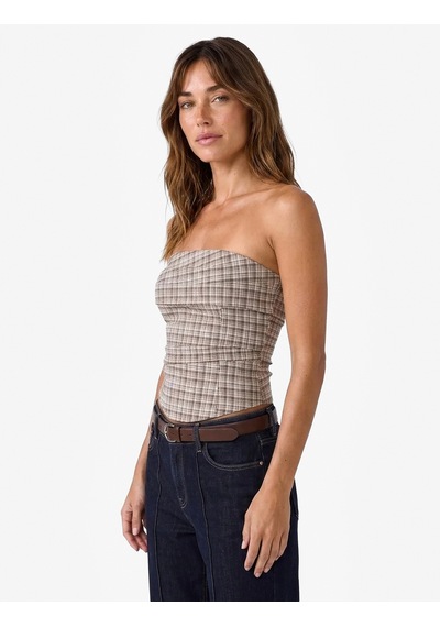 Koton Arkası Gipeli Slim Fit Katmanlı Straplez Ekose Korse Bluz Kahverengi Ekose 7wak30016pw Kahverengi Ekoseli