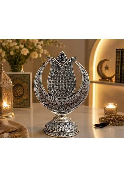 Ofisinize Ve Evinize Anlam Katan Dekoratif Osmanlı Motifli Allah Yazılı Hilal Lale Figür Biblo 27 Cm