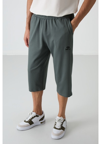 Tommylife Haki Pamuklu Yumuşak Dokulu Standart Fit Nakışlı Erkek Kapri - 83102 Haki
