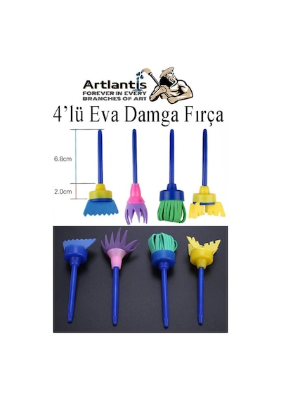 Eva Damga Fırçası 4 Lü 1 Paket Plastik Doku Tarağı Fırçası Okul Öncesi Boya Sünger Fırça Seti Çocuklar İçin Plastik Sap