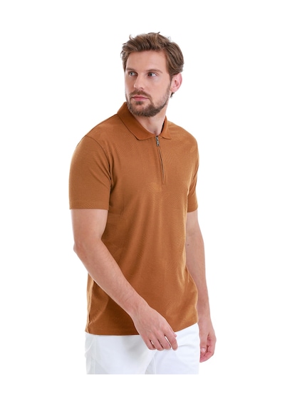 Hatemoğlu Vizon Regular Fit Jakarlı Polo Yaka Fermuarlı Tişört 35362024c014 Vz Vizon