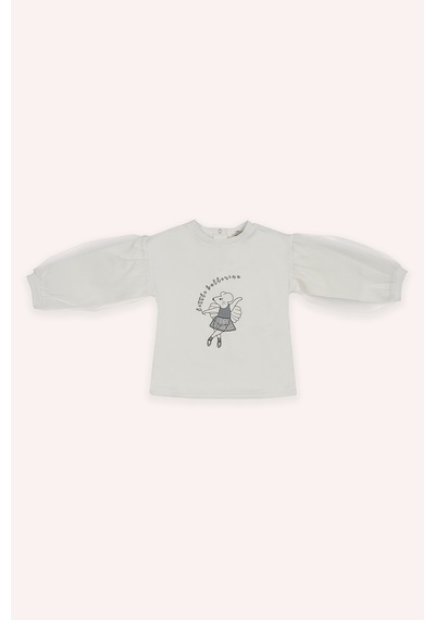 Panço Kız Bebek Baskı Detaylı Ekru Sweatshirt Krem