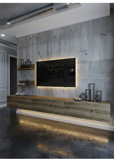 Resital Ledli Duvara Monte Tv Sehpası - Ceviz - W6022-2 Ceviz