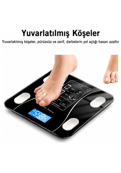 Akıllı Bluetooth Baskül Vücut Analiz Tartısı Dijital Yağ Kas Bmı Su Oranı Ölçer 180 Kg Temperli Cam