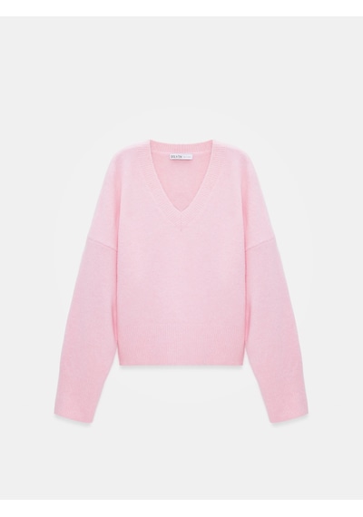 Dilvin 10645 V Yaka Yün Karışımlı Kazak-pembe Pembe