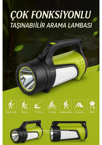 Şarjlı Çok Fonksiyonlu Led El Feneri 4500mah Powerbank, Su Geçirmez, Çoklu Işık Modları Çok Renkli