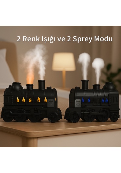 Dekoratif Tren Tasarımlı Buhar Makinesi Led Işıklı Sessiz Nemlendirici & Difüzör Siyah - 784005232