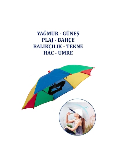 Eleven Markets Kafaya Takılan Şapka Şemsiye Gölgelik Plaj Yazlık Kafa Şemsiyesi Renkli Kafasems001r Çok Renkli