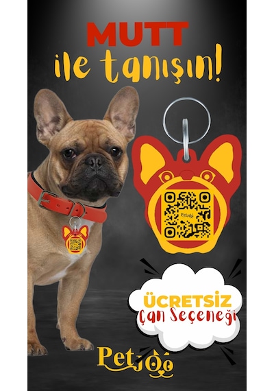 Petjoo 10.Mutt Sarı-Kırmızı Qr'lı Köpek Künyesi