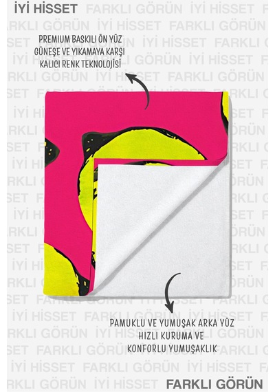 Limon Temalı Fuşya Sarı Plaj Havlusu - Tropikal Pop Art Havuz Deniz Hızlı Kuruyan Mikrofiber Havlu Çok Renkli