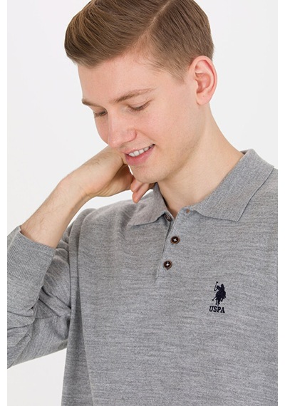 U.S. Polo Assn. Erkek Polo Yaka Triko Kazak 50257694-vr086 Gri Melanj