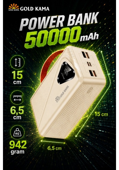 50000 Mah Akıllı Çip Korumalı Güç Deposu - 22.5w Ultra Hızlı Taşınabilir Şarj Cihazı Bej