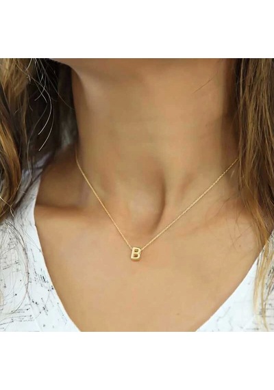 Gümüş Gold 3 Boyutlu B Harf Bayan Kolye Çok Renkli