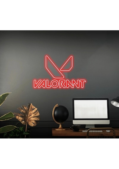 Valorant Yazılı Ve Şekilli Neon Tabela Kırmızı