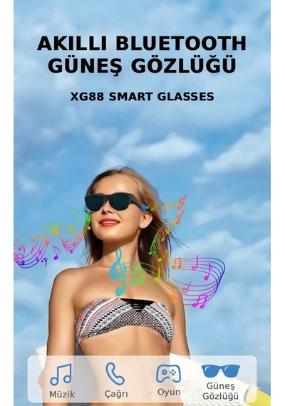 Xg88 Akıllı Güneş Gözlüğü Bluetooth Müzik + Çağrı + Sesli Asistan Siyah Polarize