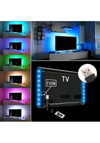 Televizyon Monitör Arkası Kumandalı Rgb Şerit Led 5 Metre