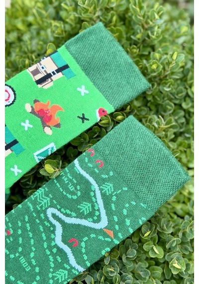 Lousocks Unisex Sağlı Sollu Harita Desenli Yeşil Soket Çorap