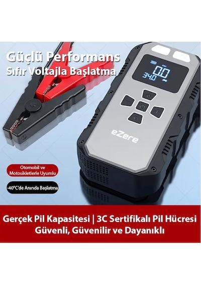 4 in1 8000mAh Lastik Sisirme Pompası Ve Starter Akü Takviye Seti