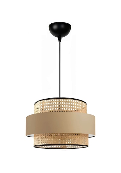 Bohem Trio Metal Kasalı Gerçek Rattan Ve Kahve Kumaş Salon Avize Üç Katlı Pasta Yatak Odası Sarkıt Kahverengi