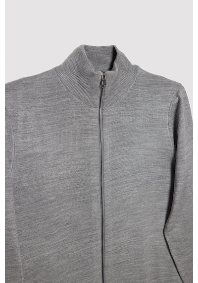 Tudors Erkek Slim Fit Dar Kesim Gri Dik Yaka Fermuarlı Düz Hırka-32263 Gri