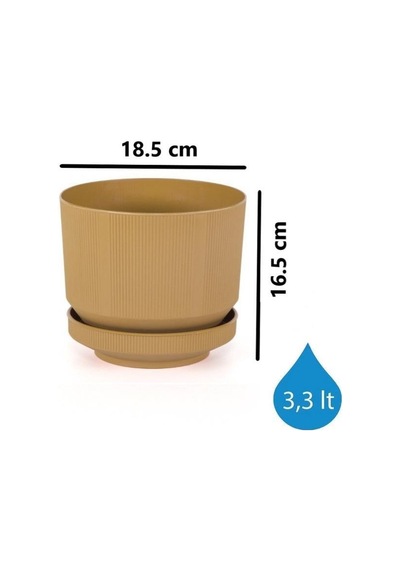 Omnipazar So-s282 Dekoratif Tabaklı Lüks Çizgi Desenli Saksı 3.3 Litre Gold 3.3 L