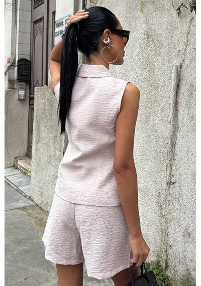 Moderie Butik Yelek Şort Viscon Takım 10156-17 Altın