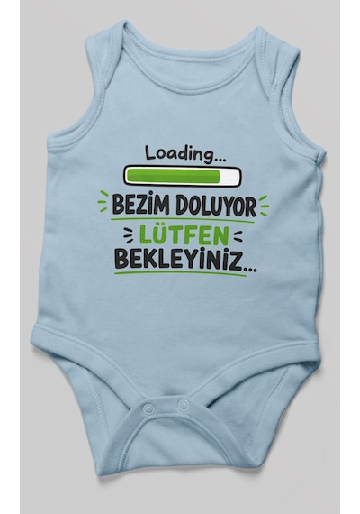 Morivokids Bezim Doluyor Lütfen Bekleyiniz Sıfır Kollu Bebek Zıbını %100 Pamuk Bebe Mavisi
