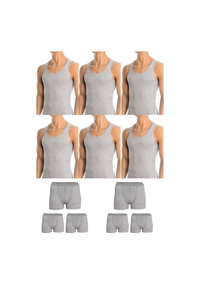 Belifanti Collection Erkek Pamuklu 6'lı Gri Atlet Ve 6'lı Gri Boxer 12 Parça Set