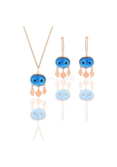 Gümüş Rose Süryani Nazar Boncuğu Kolye Ve Küpe Ikili Set