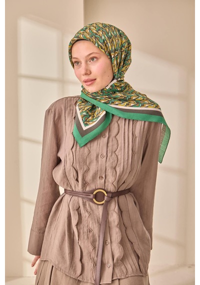Silk Home Aura Eşarp 140006-21 Yeşil, Antrasit, Sarı, Krem, Yağ Yeşili