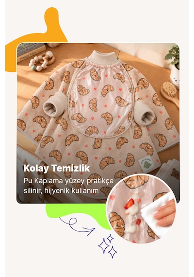 Reyo 6 Ay-6 Yaş Silinebilir, Uzun Kollu Bebek Mama Önlüğü, Çocuk Aktivite Önlüğü, Pamuklu,su Geçirmez - Kruvasan