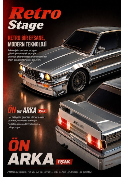 1/16 4wd 50 Km Hızlı E30 Rc Drift Uzaktan Kumandalı Yedek Lastikli Oyuncak Drift Araba Gri